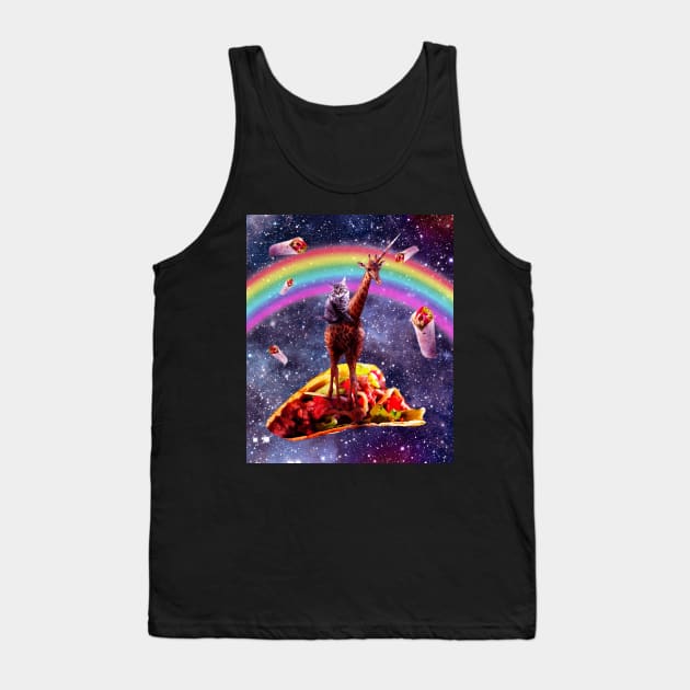 Space Cat Riding Giraffe Unicorn - Taco & Burrito Tank Top by Random Galaxy